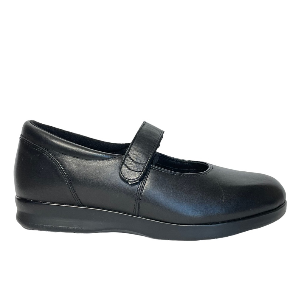Leather Mary Jane Comfort Shoes 9.5 DREW Bloom 2 II Round Toe Black Low Wedge